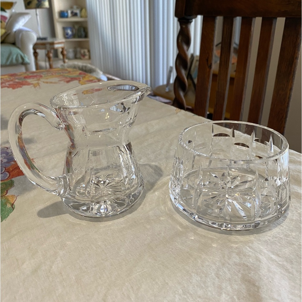 Waterford Tralee creamer and sugar bowl never used. Spent all time in breakfront